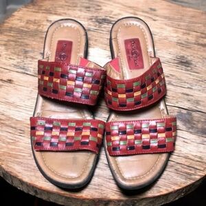 Duck Head Woven Leather Slide Sandals in Red Size 8